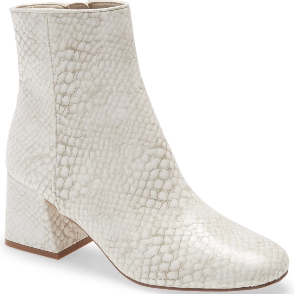 Steve Madden Darma Block Heel Bootie in White Snakeskin